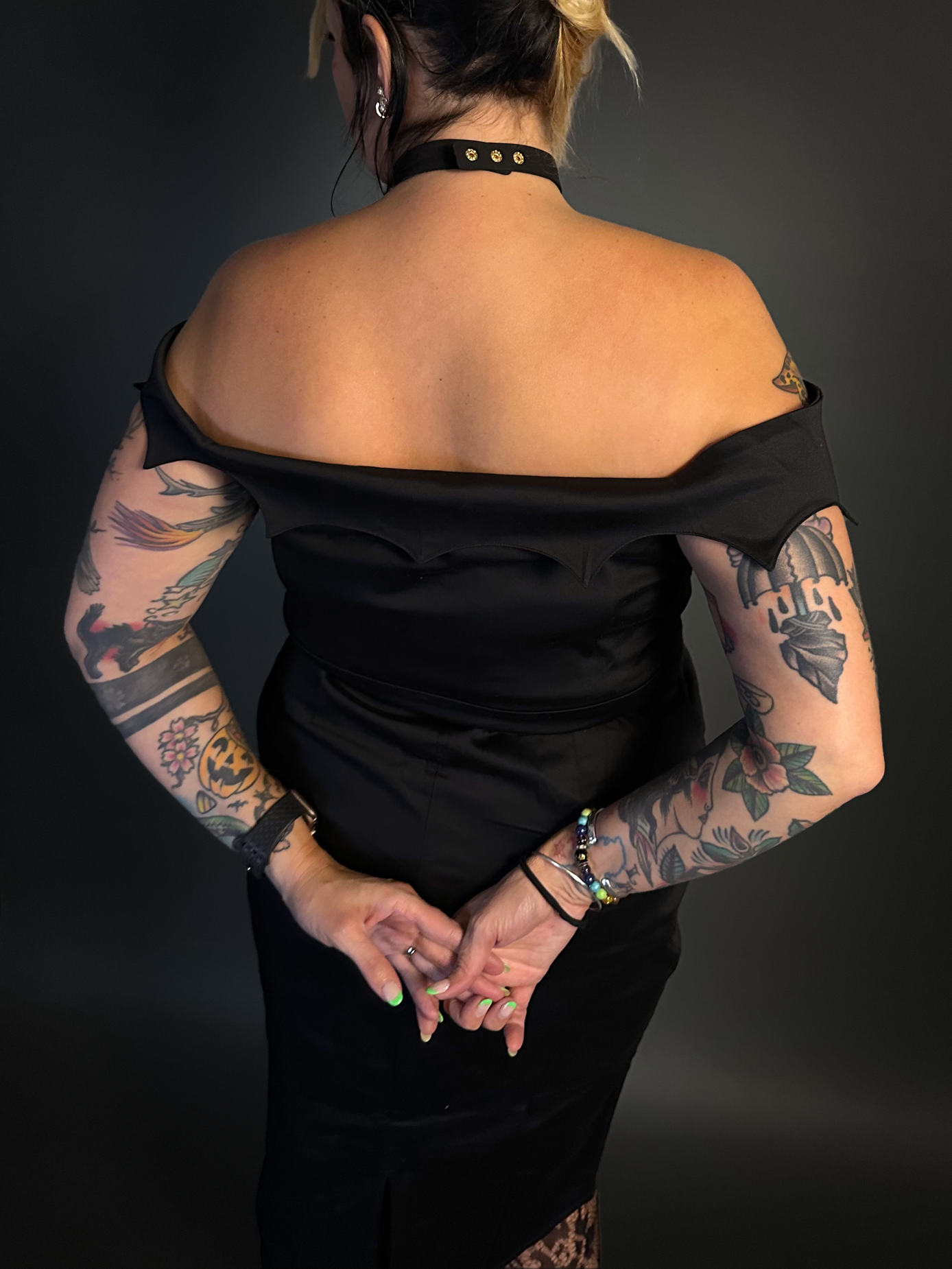 Bat Collar Vintage Style Wiggle Dress - Goth / Halloween by Timeless London