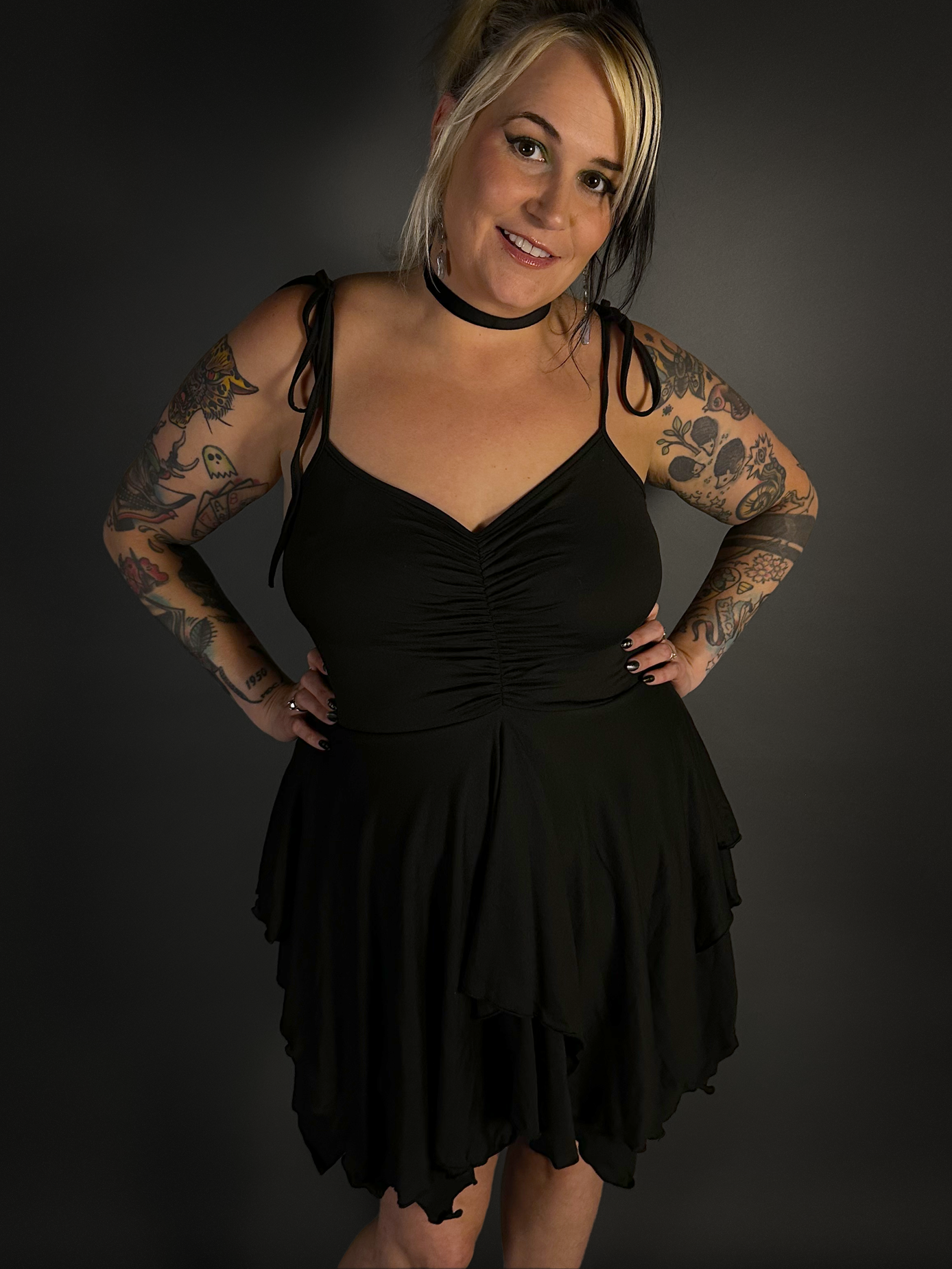 Black Stretch Goth Fairy Dress with Spaghetti Straps