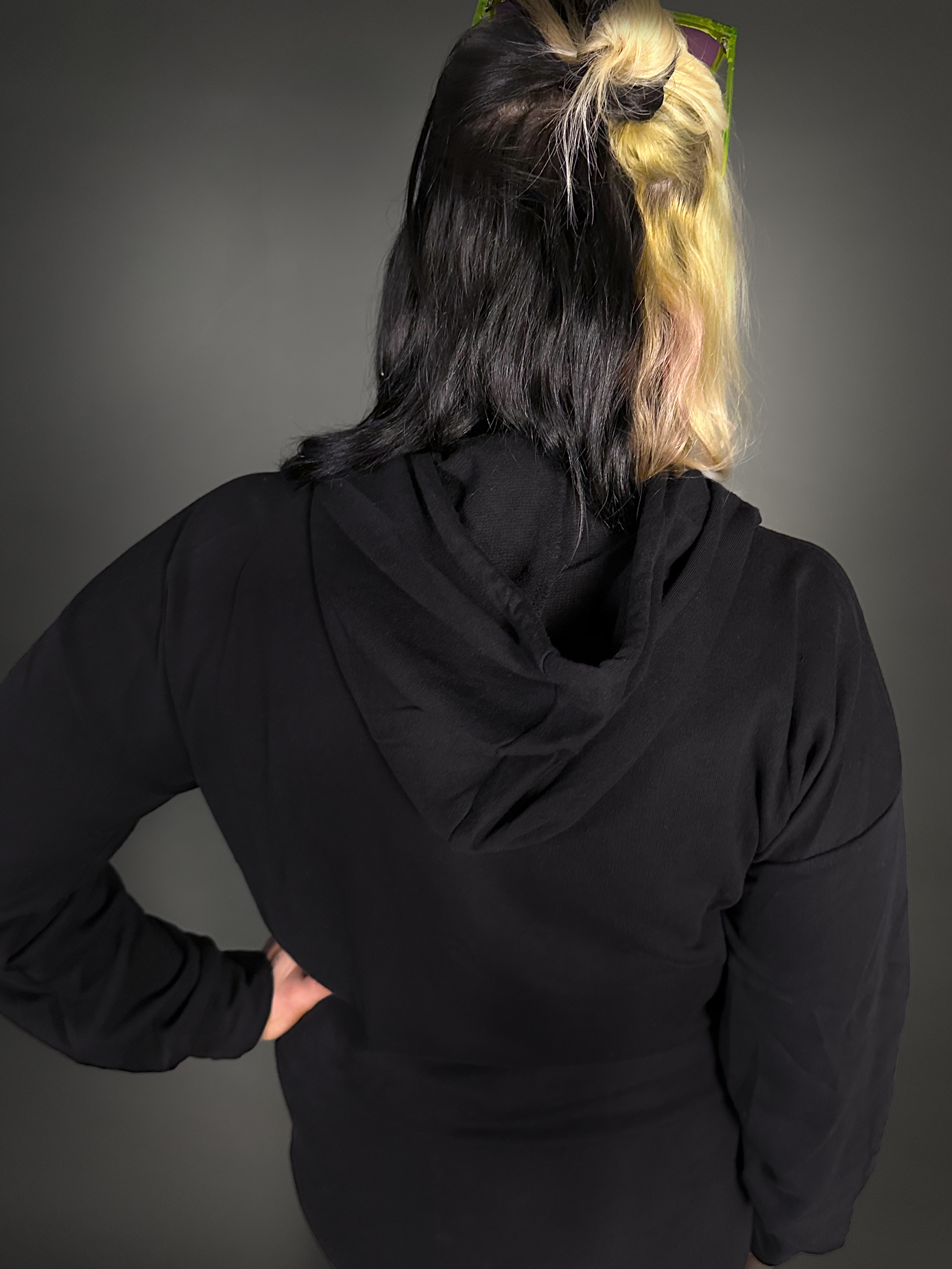 Hoodie Mini Dress Cotton Blend with Front Pocket in Black