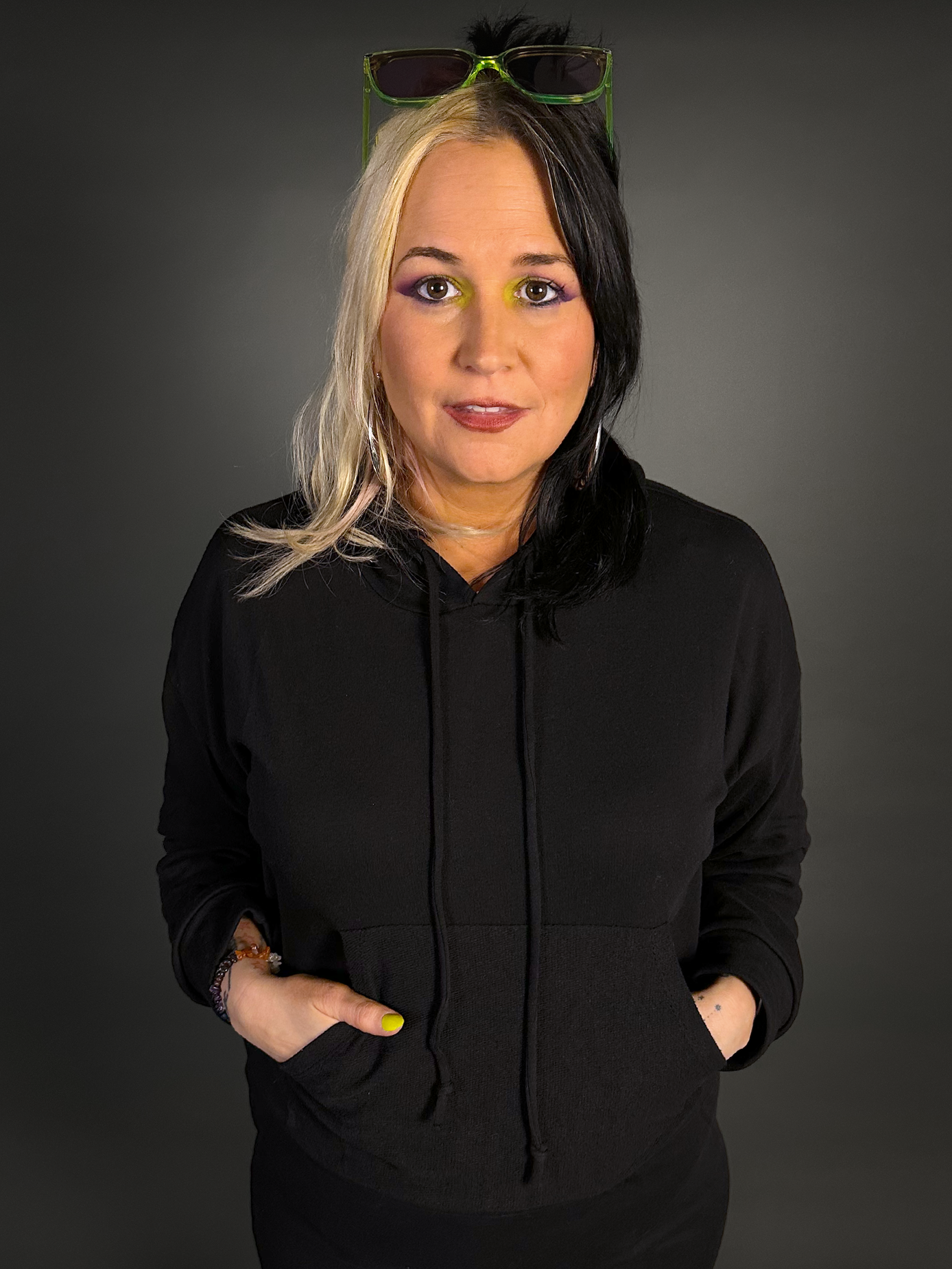 Hoodie Mini Dress Cotton Blend with Front Pocket in Black