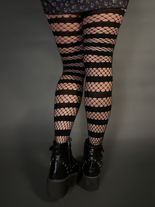 Horizontal Stripe Fishnet Tights by Pamela Mann Made in Italy