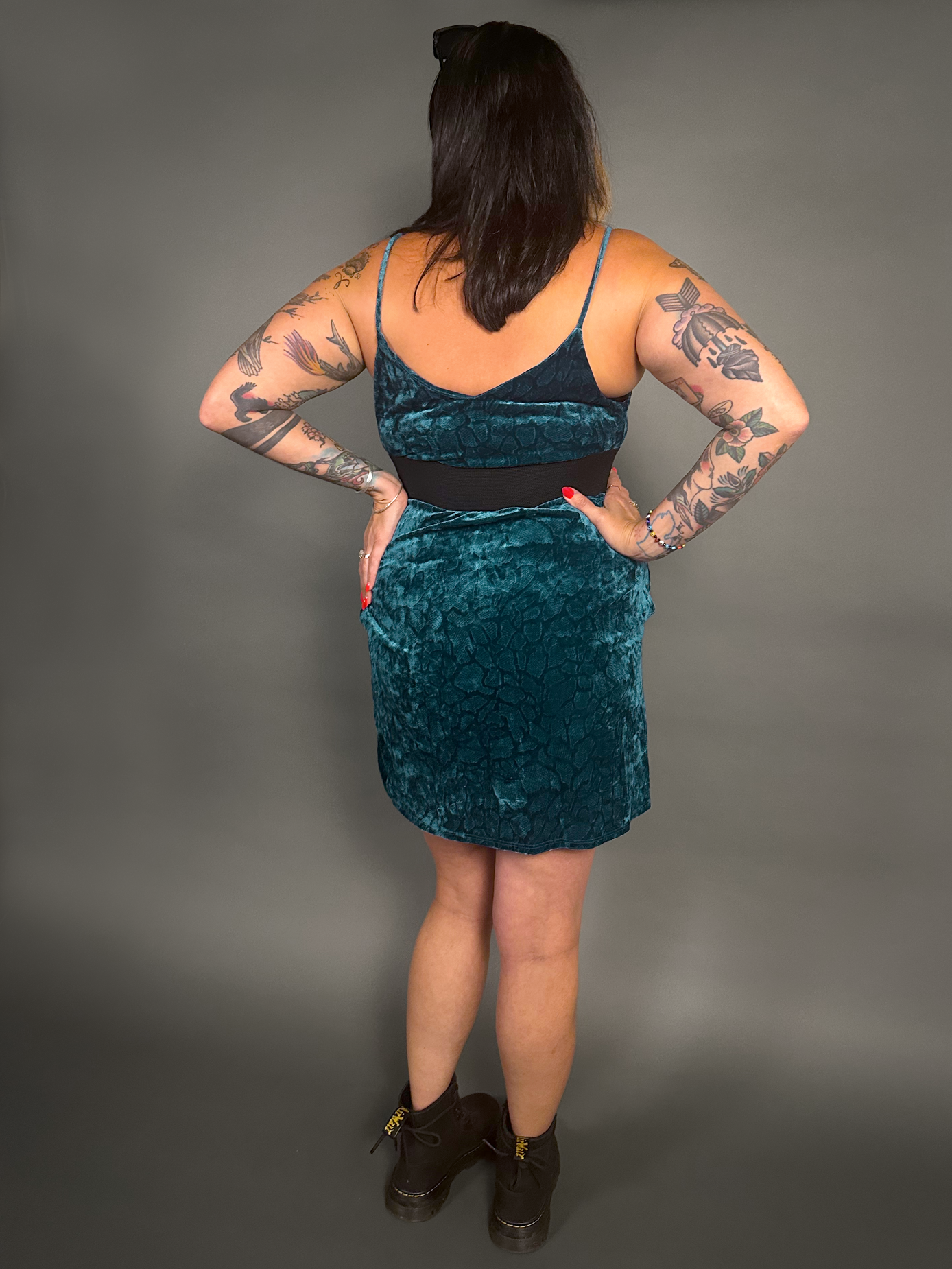 Outfit Set - Animal Ember Velvet Mini Dress in Teal & Two Buckle Corset Belt