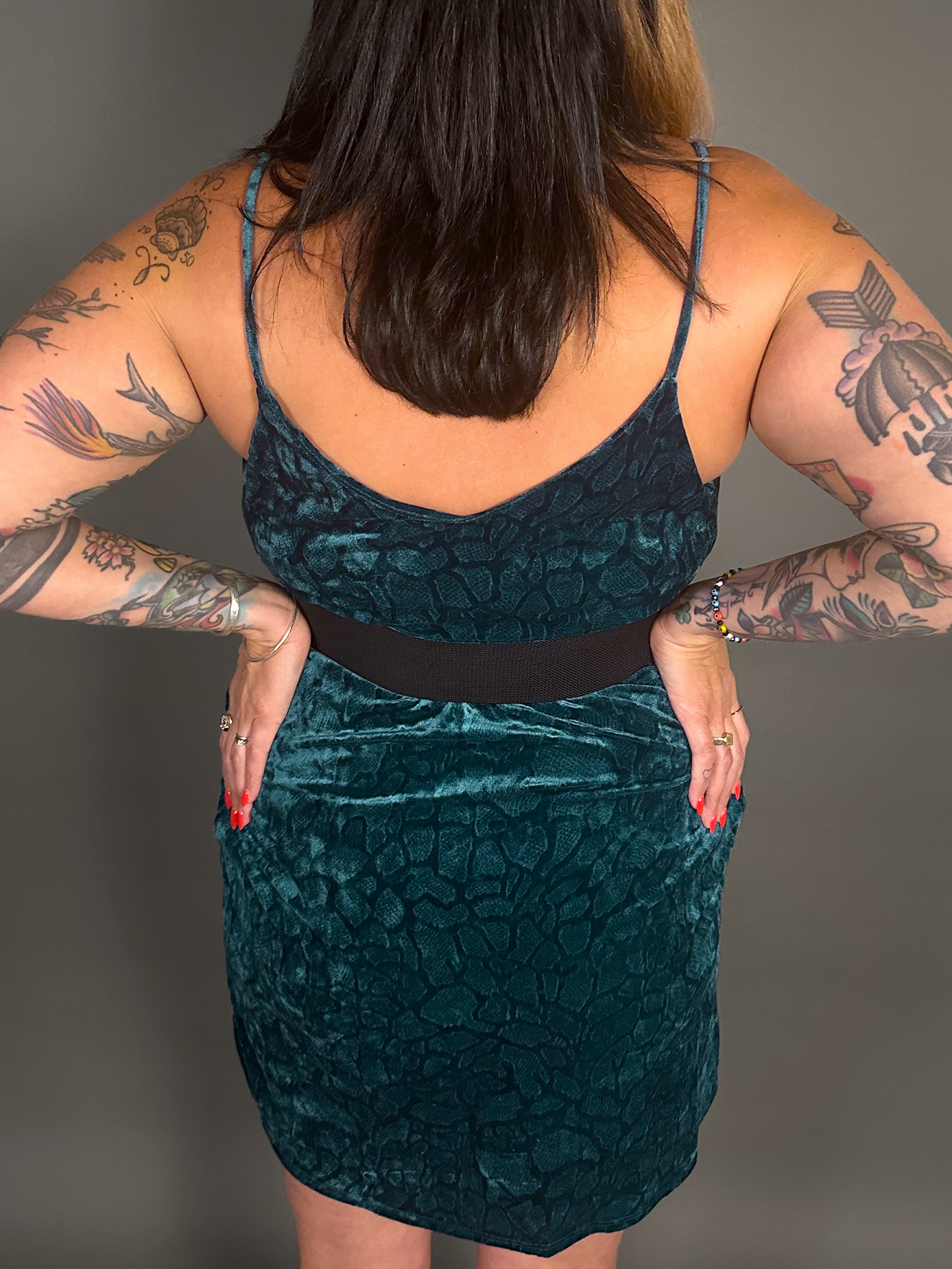 Outfit Set - Animal Ember Velvet Mini Dress in Teal & Two Buckle Corset Belt