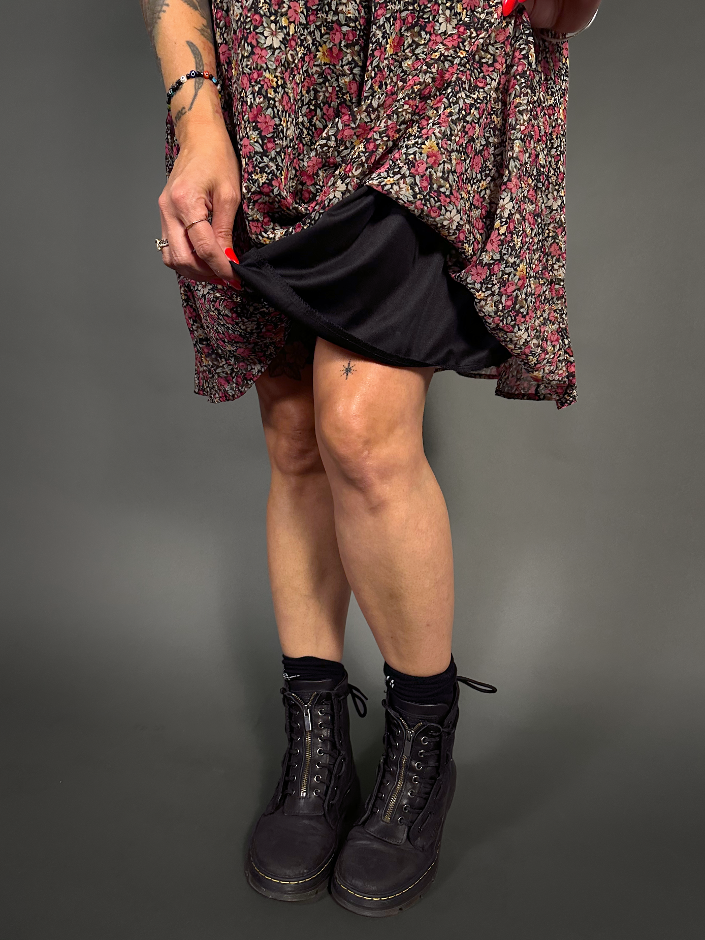 Outfit Set - Lined Ruffled Square Neck Floral Print Babydoll Dress & Two Buckle Corset Belt
