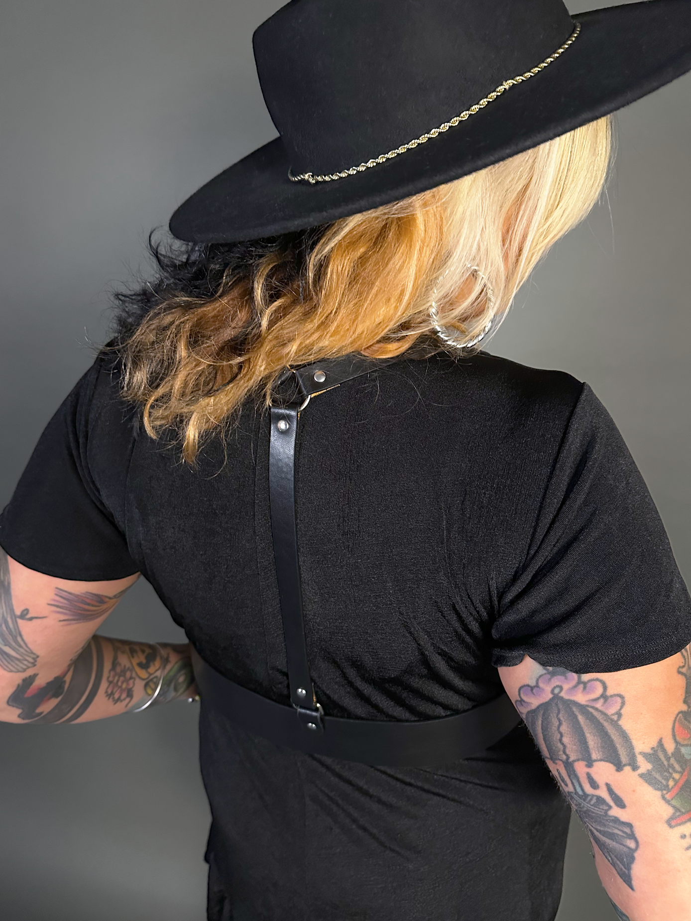 Outfit Set - Ruffled Flare Hem Babydoll Dress in Black & Classic Black Harness Belt