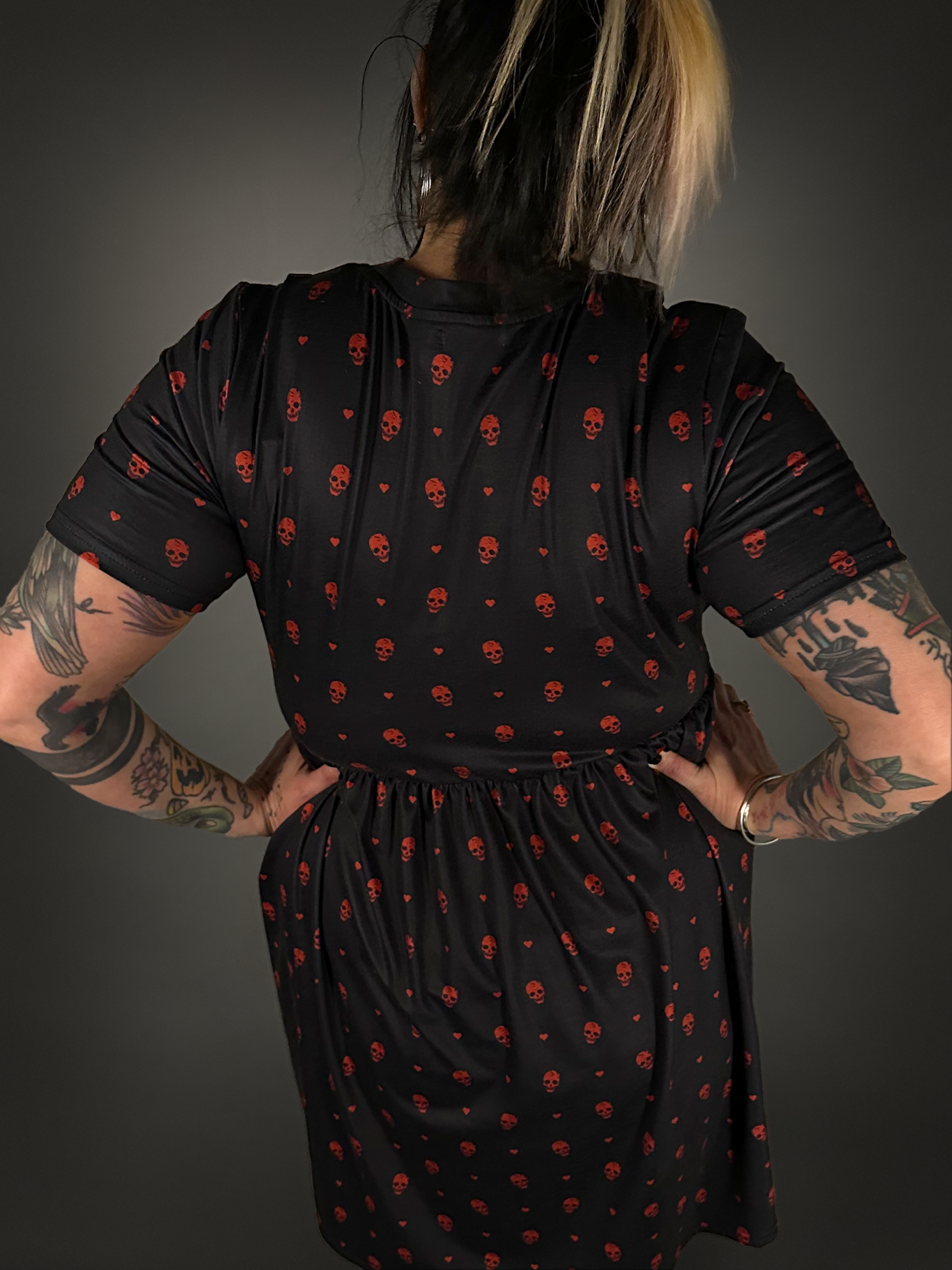 Outfit Set - Tommyrot "Hearts & Skulls" Skater Dress & Rose & Skull Tights by Pamela Mann