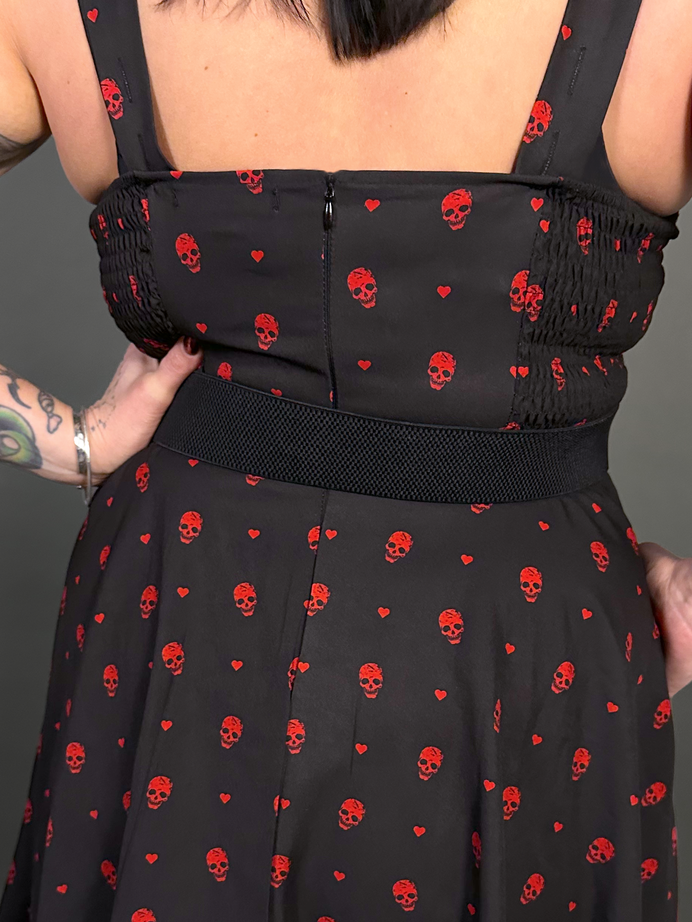Outfit Set - Tommyrot "Hearts & Skulls" Sleeveless Mini Swing Dress & Wide Elastic Belt