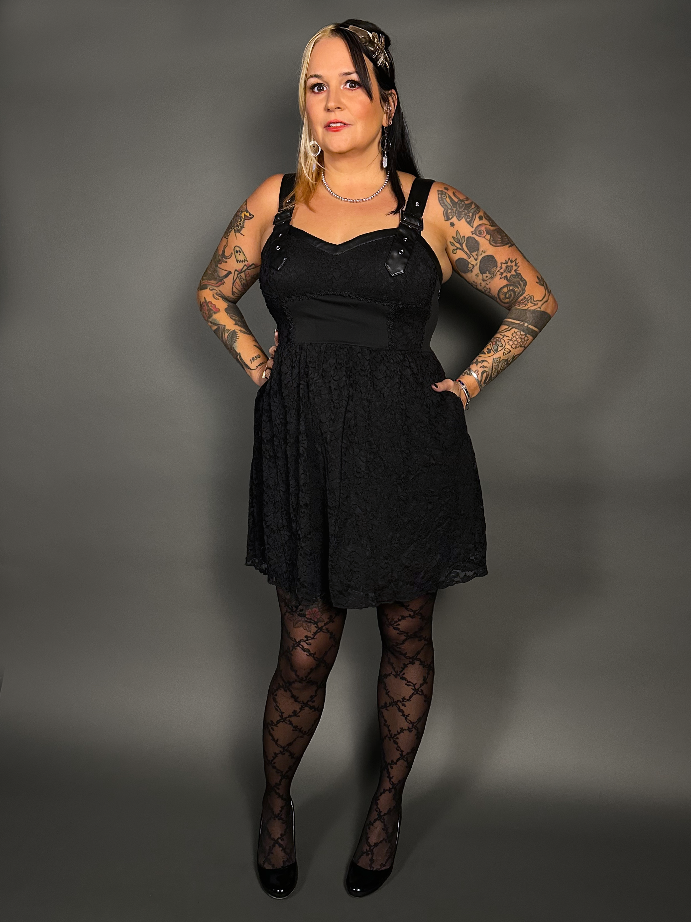 Outfit Set -Tommyrot Corset Dress w/ Faux Leather Straps & Floral Criss Cross by Pamela Mann
