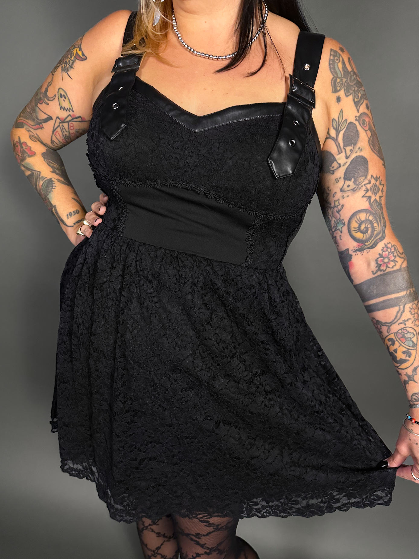 Outfit Set -Tommyrot Corset Dress w/ Faux Leather Straps & Floral Criss Cross by Pamela Mann