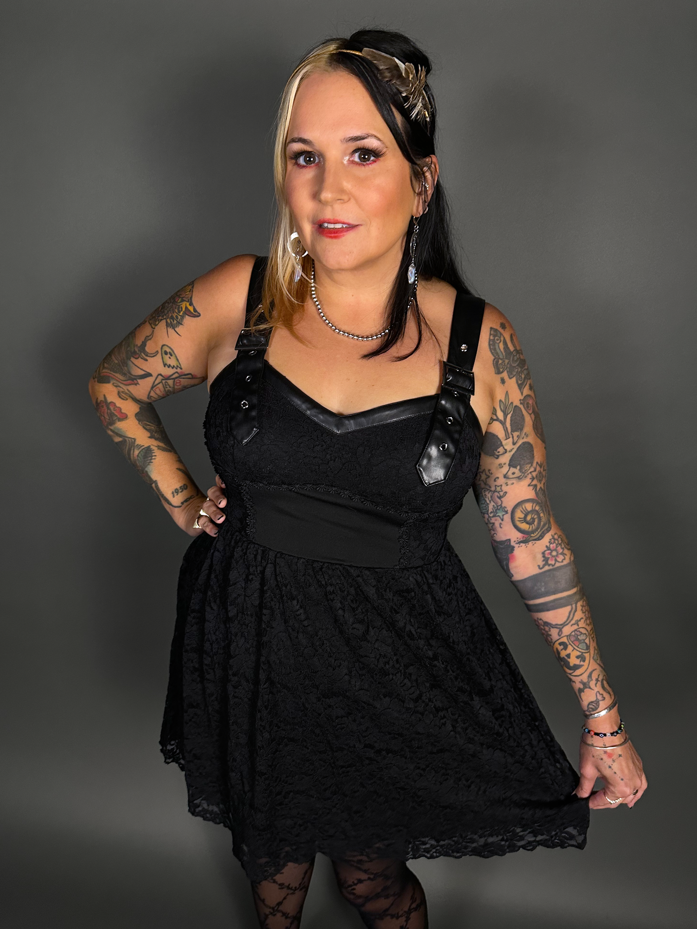 Outfit Set -Tommyrot Corset Dress w/ Faux Leather Straps & Floral Criss Cross by Pamela Mann