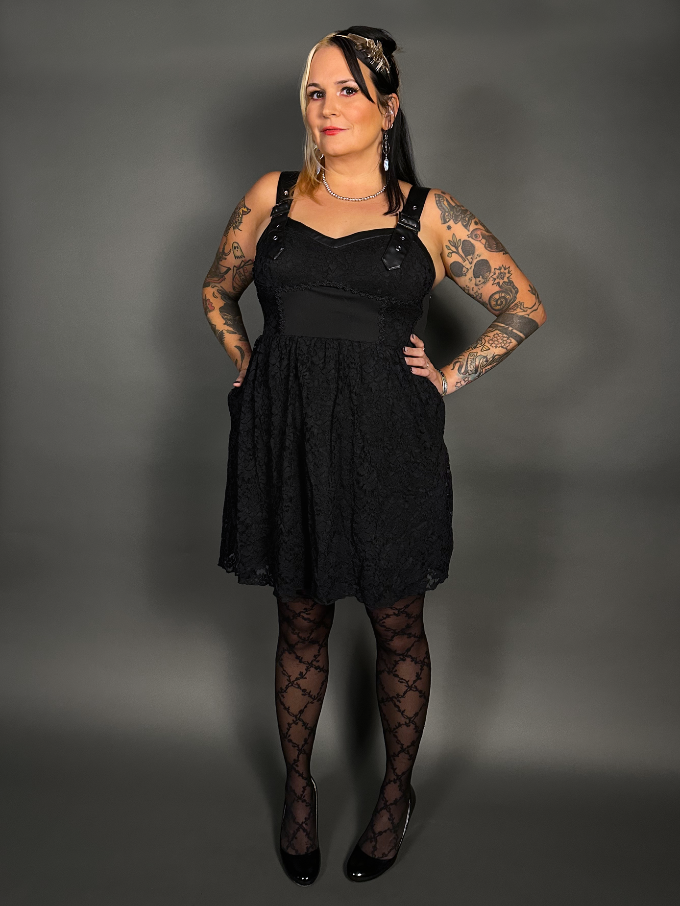 Outfit Set -Tommyrot Corset Dress w/ Faux Leather Straps & Floral Criss Cross by Pamela Mann