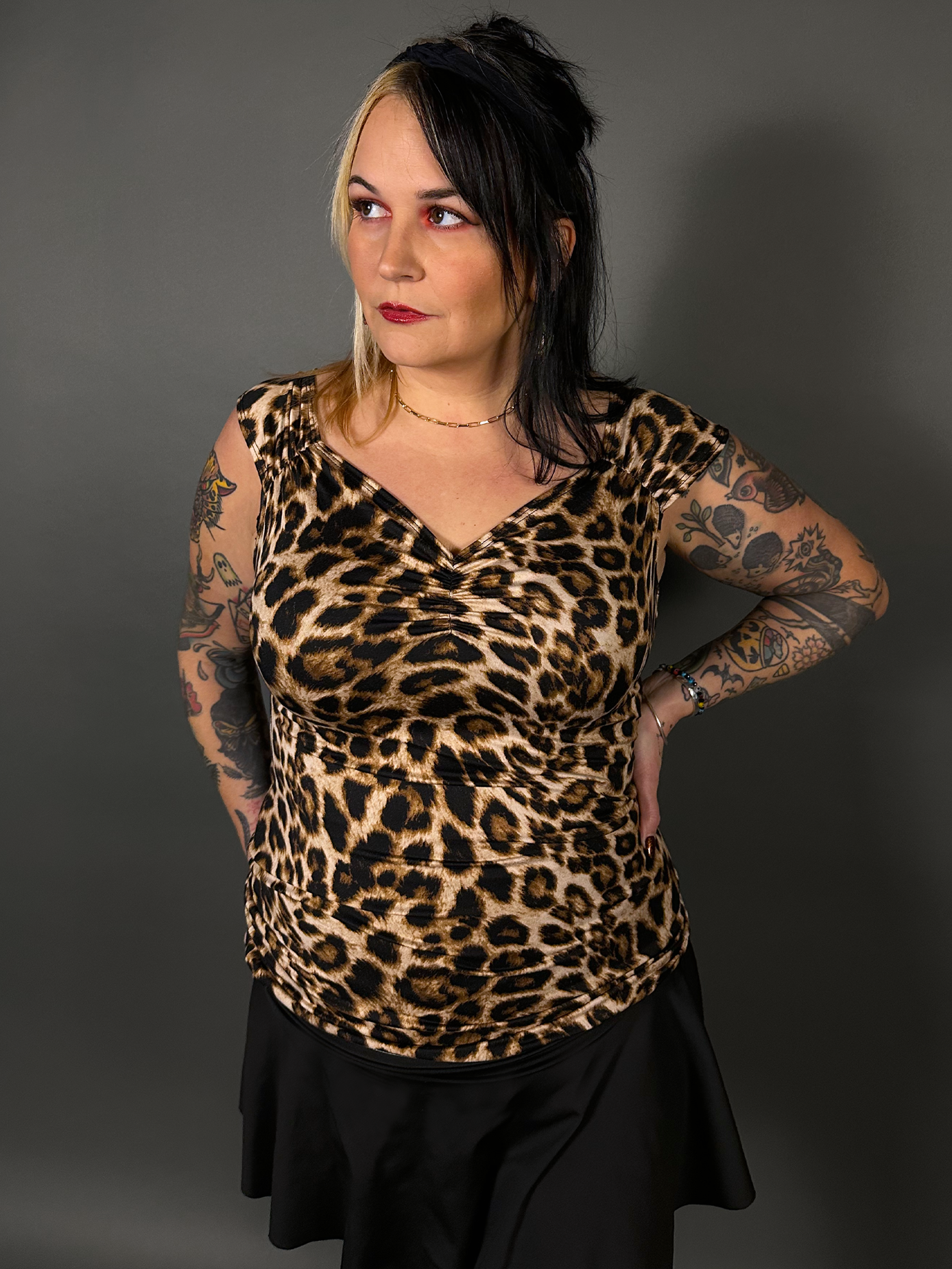 Pinup Style Isabel Stretch Top in Leopard Print by Retrolicious