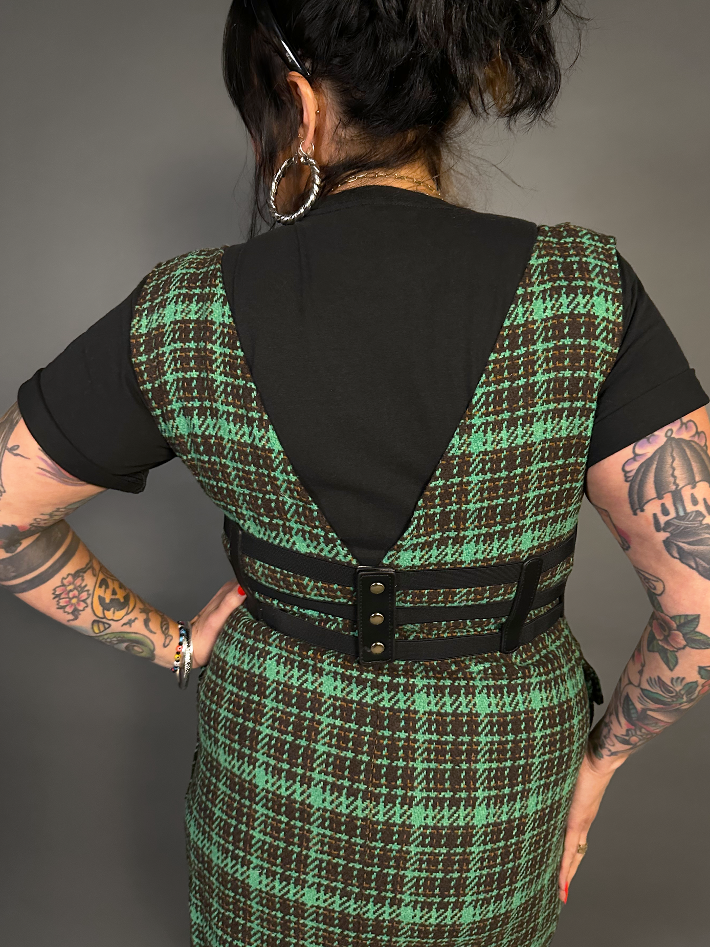 Three Buckle PU Leather Front Elastic Back Corset Belt in Black