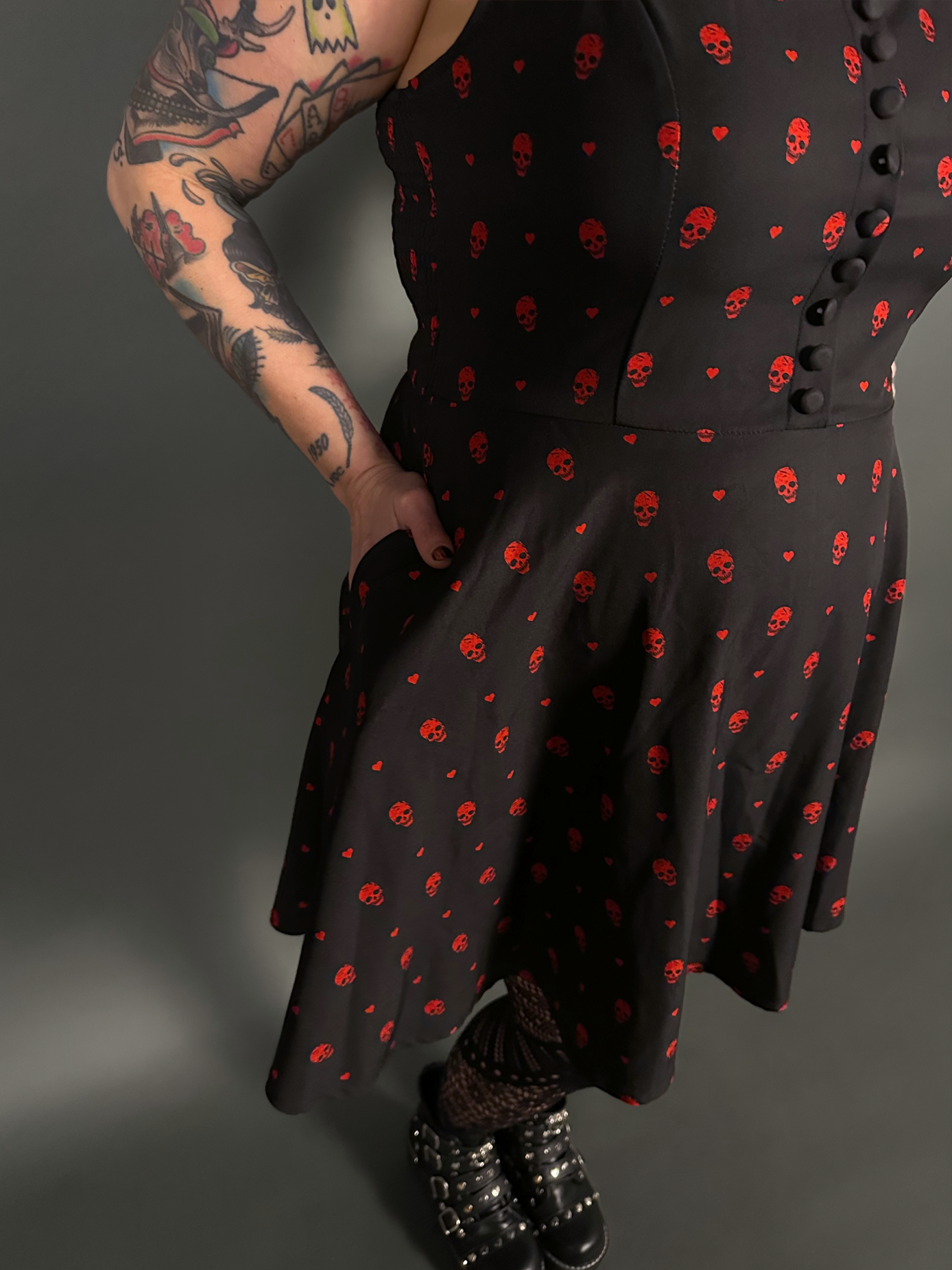 Tommyrot "Hearts & Skulls" Sleeveless Mini Swing Dress