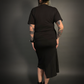 Asymmetrical Stretch Midi Skirt in Black - Punk / Goth Style