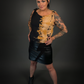 Black Hand Bleached T-shirt Tank Top with Faux Leather Shoulder Straps - Punk Style