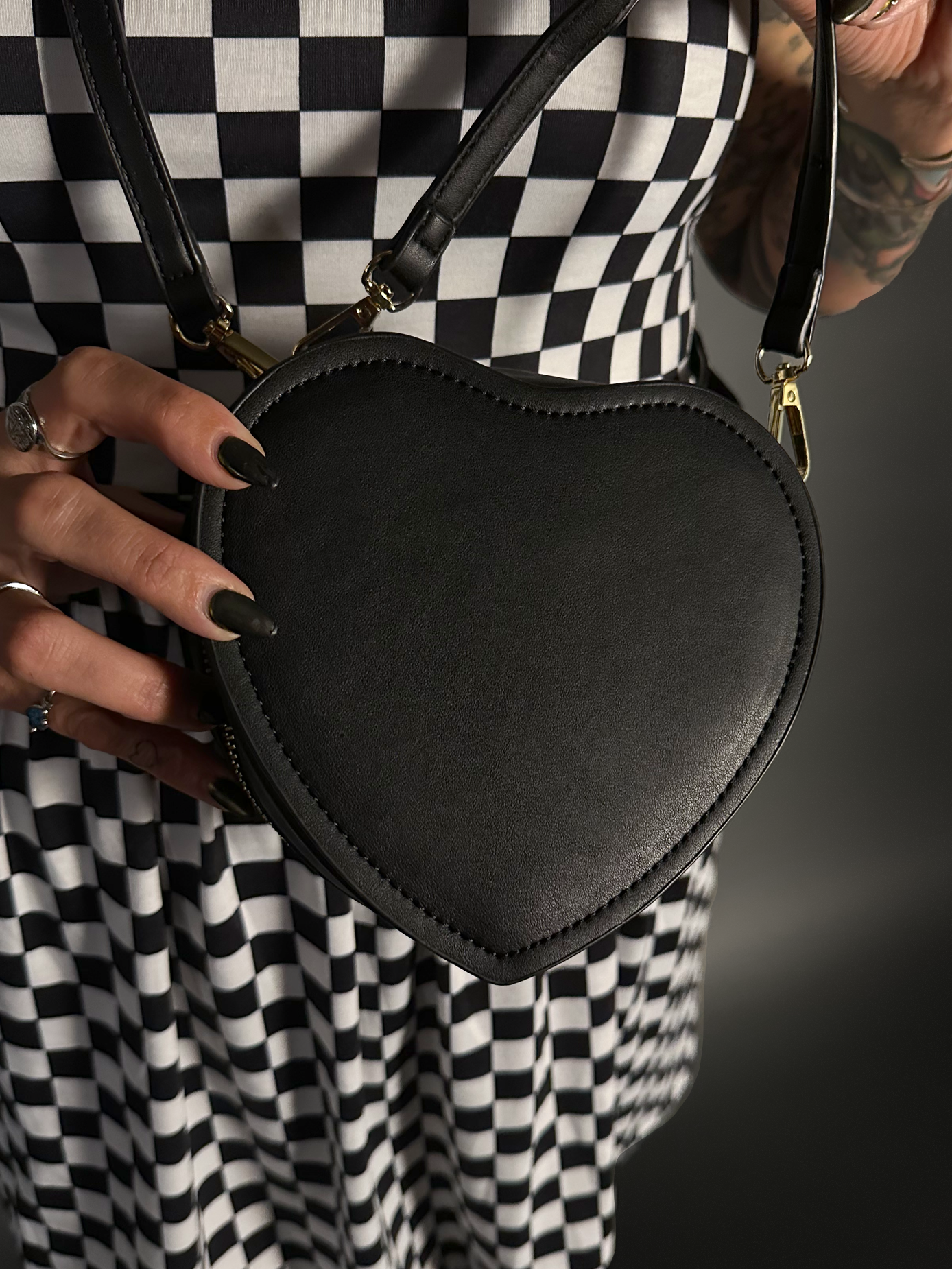 Black Heart PU Leather Dual Strap Clutch Purse by 3AM