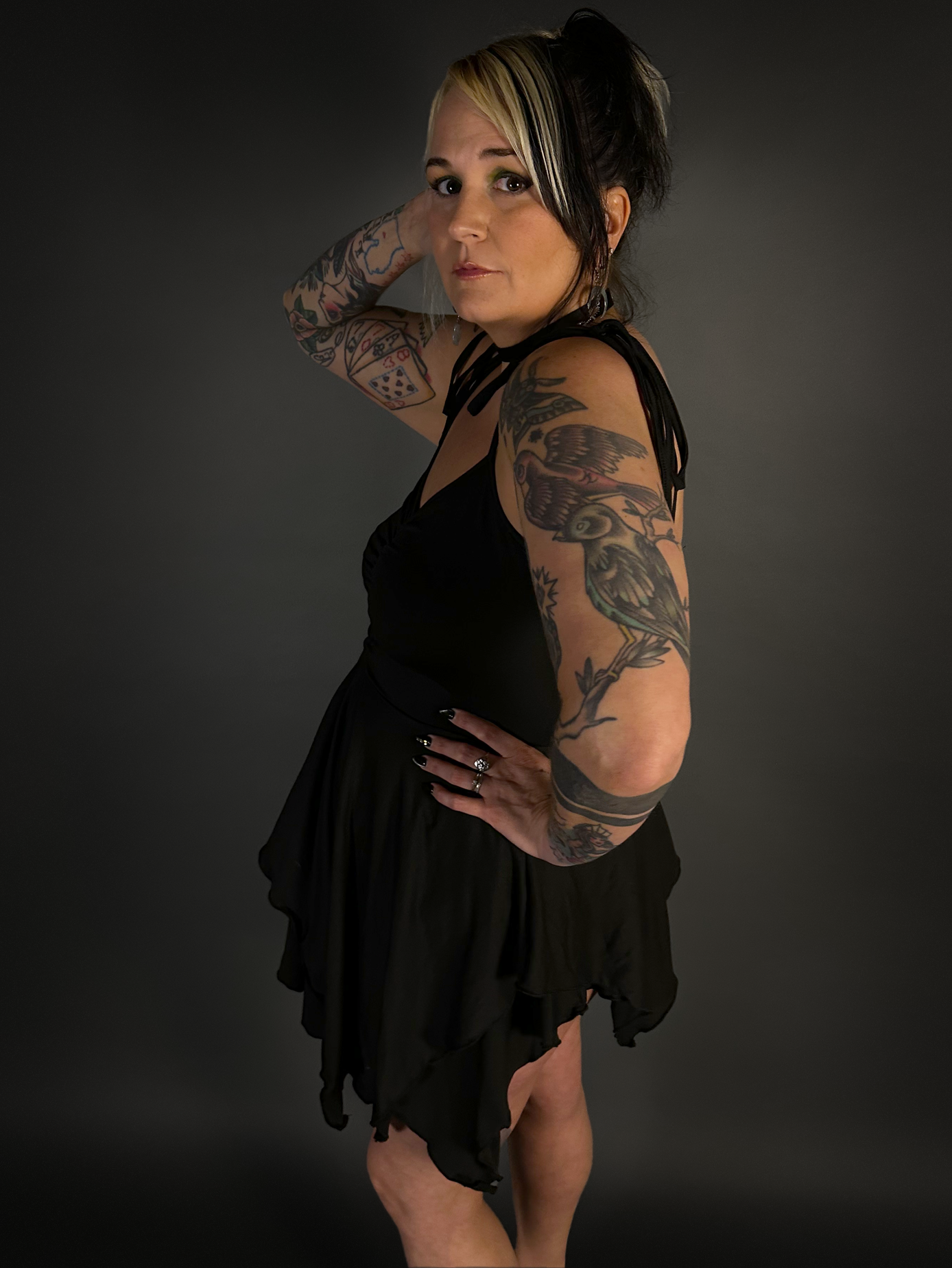Black Stretch Goth Fairy Dress with Spaghetti Straps M / Black Black Stretch Goth Fairy Dress with Spaghetti Straps M / Black