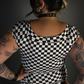 Black & White Checkered Boat Neck Stretch Top by Retrolicious