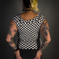 Black & White Checkered Boat Neck Stretch Top by Retrolicious