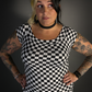 Black & White Checkered Boat Neck Stretch Top by Retrolicious