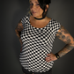 Black & White Checkered Boat Neck Stretch Top by Retrolicious