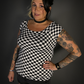 Black & White Checkered Boat Neck Stretch Top by Retrolicious