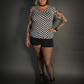 Black & White Checkered Boat Neck Stretch Top by Retrolicious