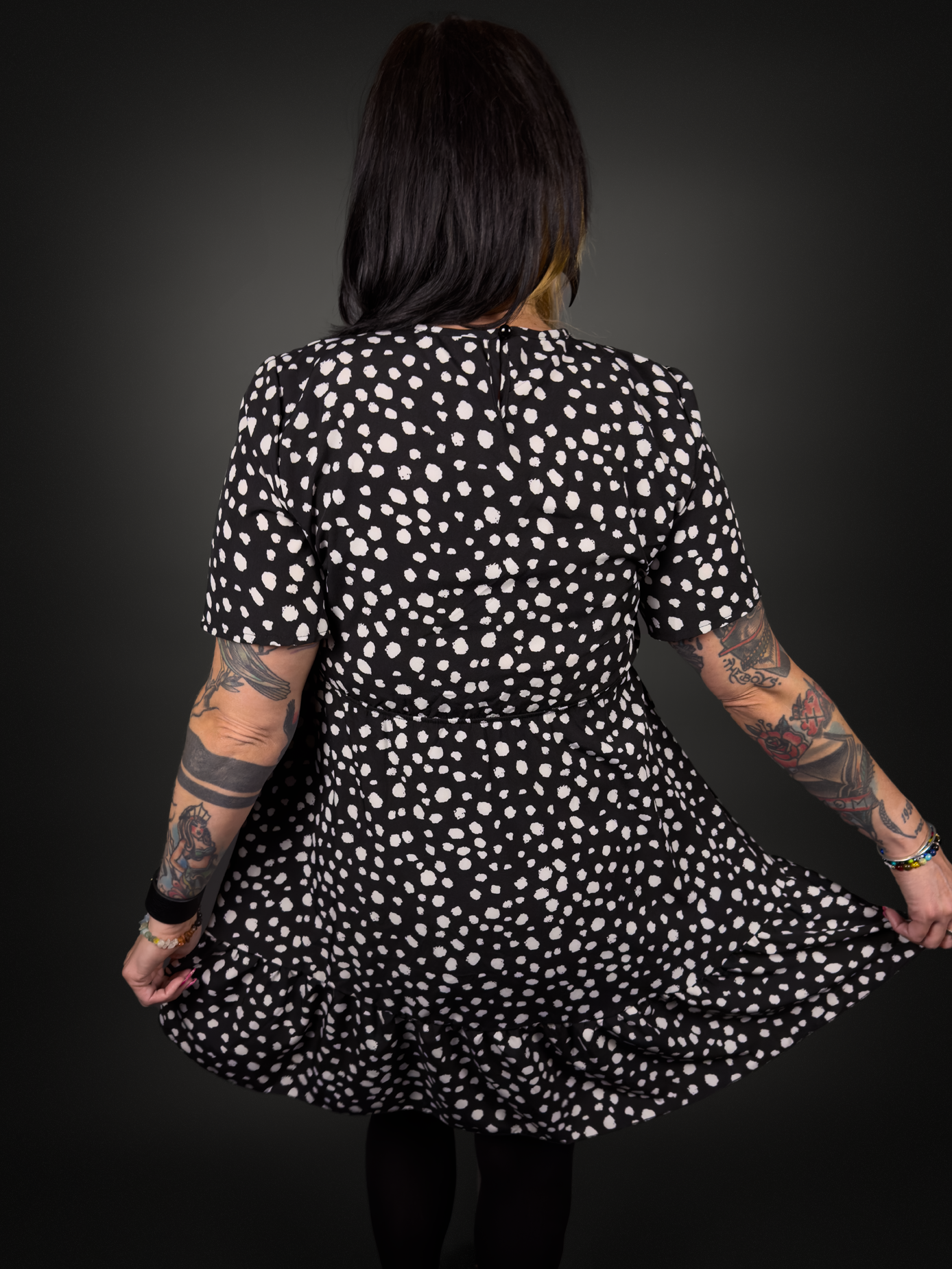 Black & White Cheetah Print Abstract Polka Dot Indie / Punk Dress