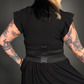 Black Faux Leather Extra Wide Front Laces Corset Belt with Elastic Back
