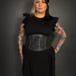 Black Faux Leather Extra Wide Front Laces Corset Belt with Elastic Back