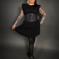 Black Faux Leather Extra Wide Front Laces Corset Belt with Elastic Back