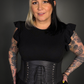 Black Faux Leather Extra Wide Front Laces Corset Belt with Elastic Back