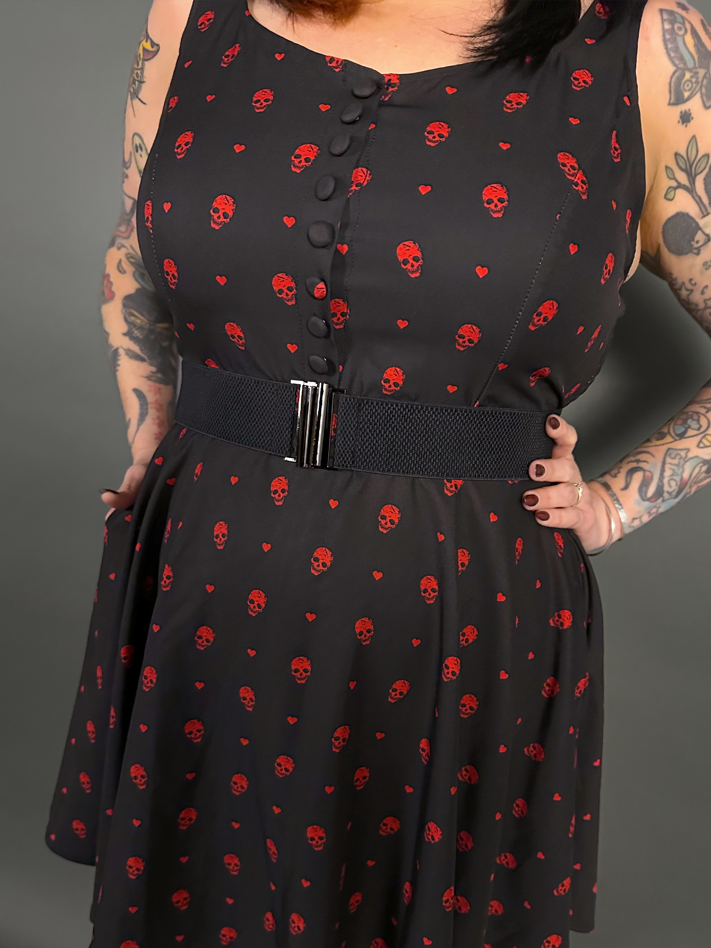 Black Wide Elastic Belt with Metal Front Buckle
