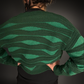 Button Up Textured Wavy Stripes Cardigan Sweater Indie Style in Green