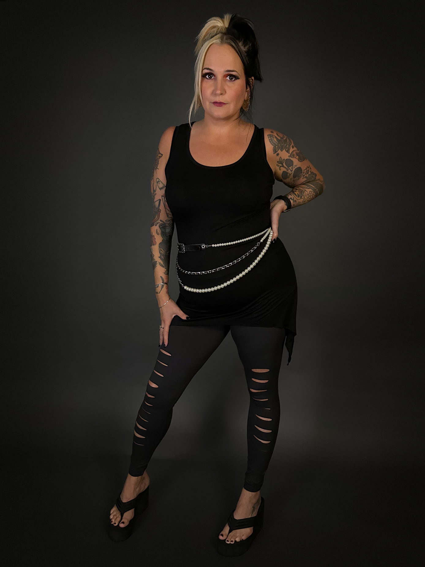 Distressed Ripped Charcoal Stretch Leggings in Charcoal - Goth | Punk | Emo