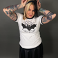 Espi Lane "Stay Spooky" Bat Graphic Ringer Tee in White & Black