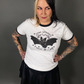 Espi Lane "Stay Spooky" Bat Graphic Ringer Tee in White & Black