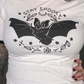 Espi Lane "Stay Spooky" Bat Graphic Ringer Tee in White & Black