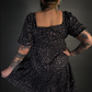 Floral Print French Style Layered Dress with Square Neck Goth / Indie Style