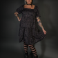 Floral Print French Style Layered Dress with Square Neck Goth / Indie Style