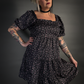 Floral Print French Style Layered Dress with Square Neck Goth / Indie Style