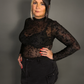 Floral Sheer Long Sleeve Turtle Neck Layering Top