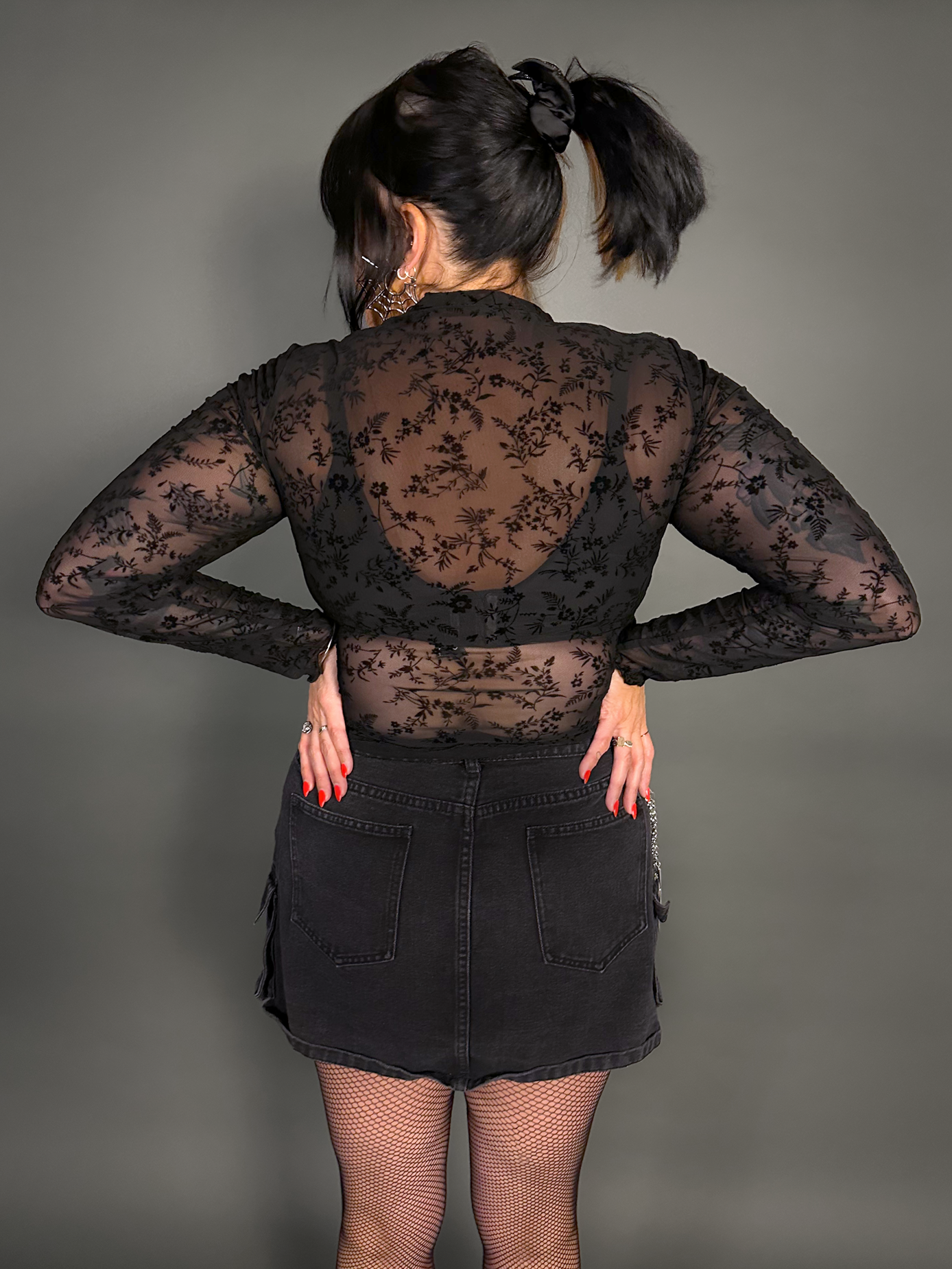 Floral Sheer Long Sleeve Turtle Neck Layering Top