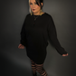 French Terry Long Sleeve Casual Sweatshirt Mini Dress in Black