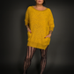 Fuzzy Short Indie Sweater Dress with Pockets in Mustard Yellow