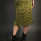 High Slit Animal Print Patterned Midi Stretch Skirt in Green & Black