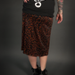 High Slit Animal Print Patterned Midi Stretch Skirt in Rust Brown & Black