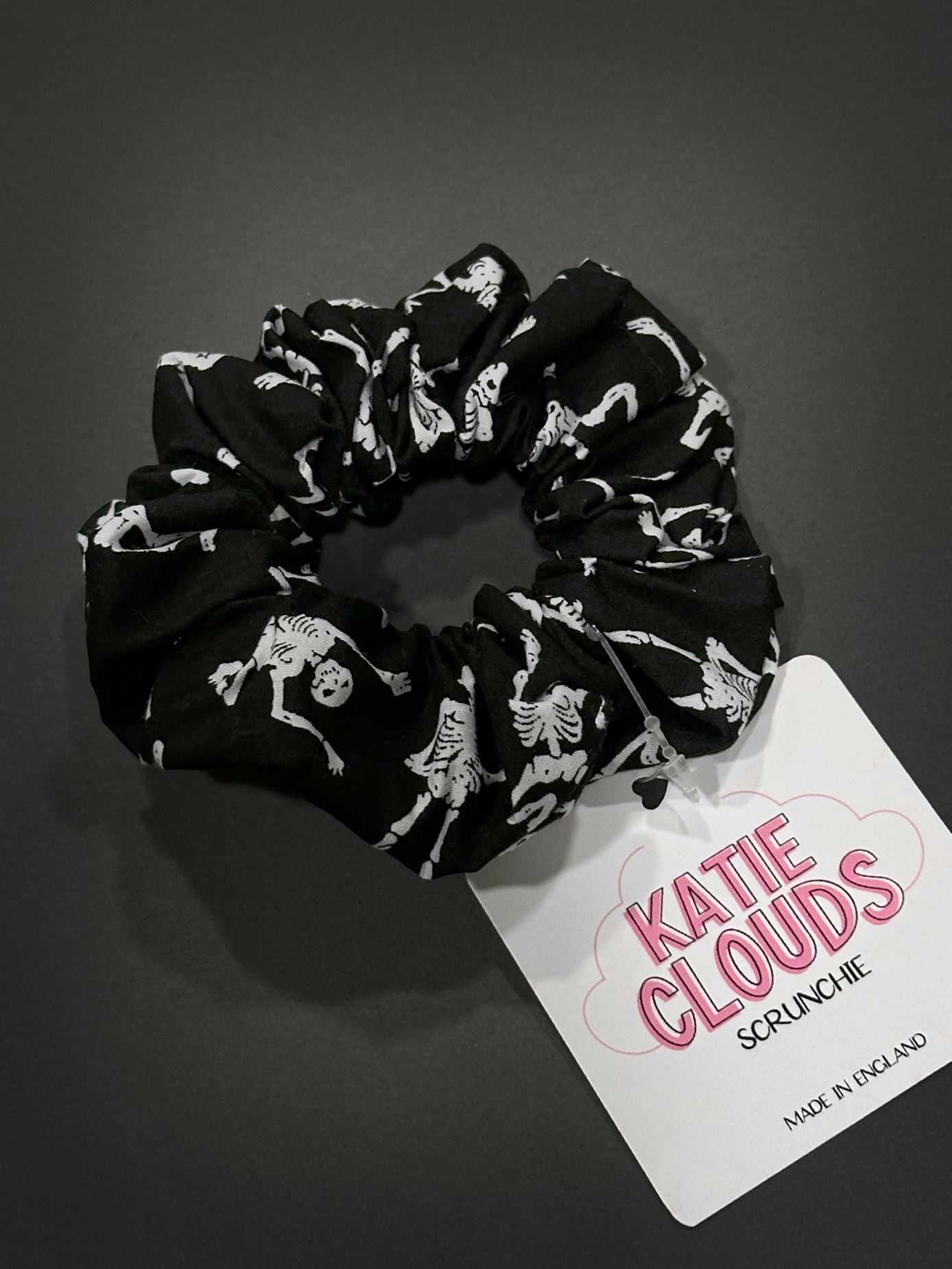 Katie Clouds Hair Scrunchie - Skeletons - Hand Made in England