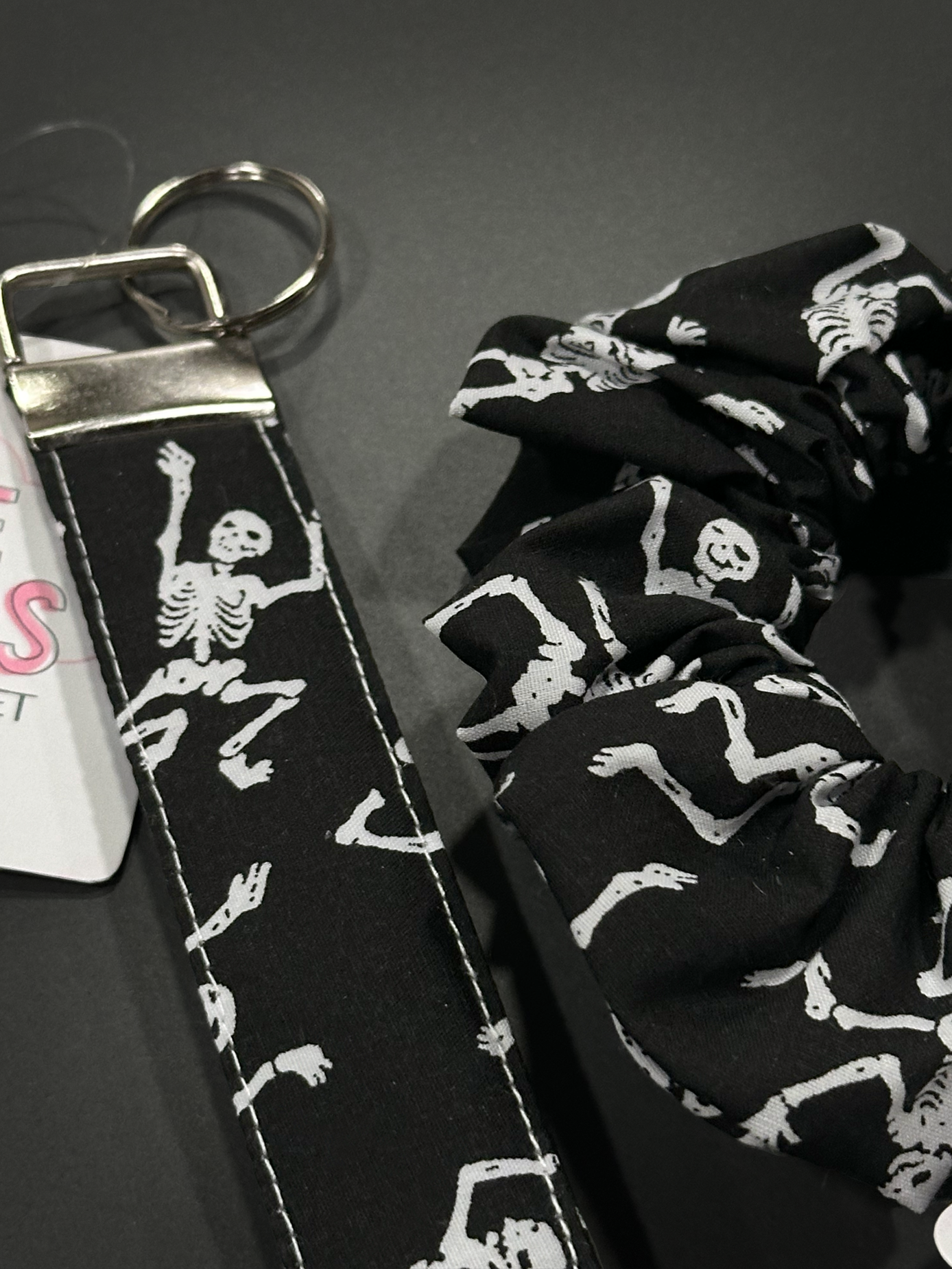 Katie Clouds Scrunchie & Keychain Wristlet Set - Skeletons - Hand Made in England